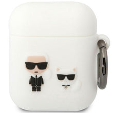 Заредете изображение във визуализатора на галерията – Karl Lagerfeld KLACA2SILKCW AirPods 1/2 cover white/white Silicone Karl &amp; Choupette
