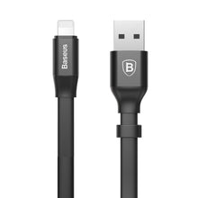 Заредете изображение във визуализатора на галерията – Baseus Nimble Flat Portable USB / Lightning Cable with Buckle 2A 0,23M black (CALMBJ-B01) - TopMag
