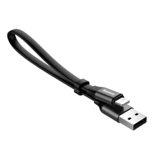 Заредете изображение във визуализатора на галерията – Baseus Nimble Flat Portable USB / Lightning Cable with Buckle 2A 0,23M black (CALMBJ-B01) - TopMag

