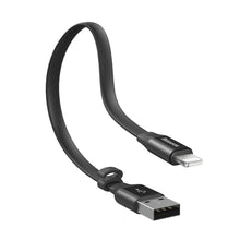 Заредете изображение във визуализатора на галерията – Baseus Nimble Flat Portable USB / Lightning Cable with Buckle 2A 0,23M black (CALMBJ-B01) - TopMag
