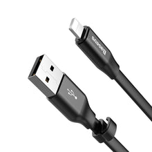 Заредете изображение във визуализатора на галерията – Baseus Nimble Flat Portable USB / Lightning Cable with Buckle 2A 0,23M black (CALMBJ-B01) - TopMag
