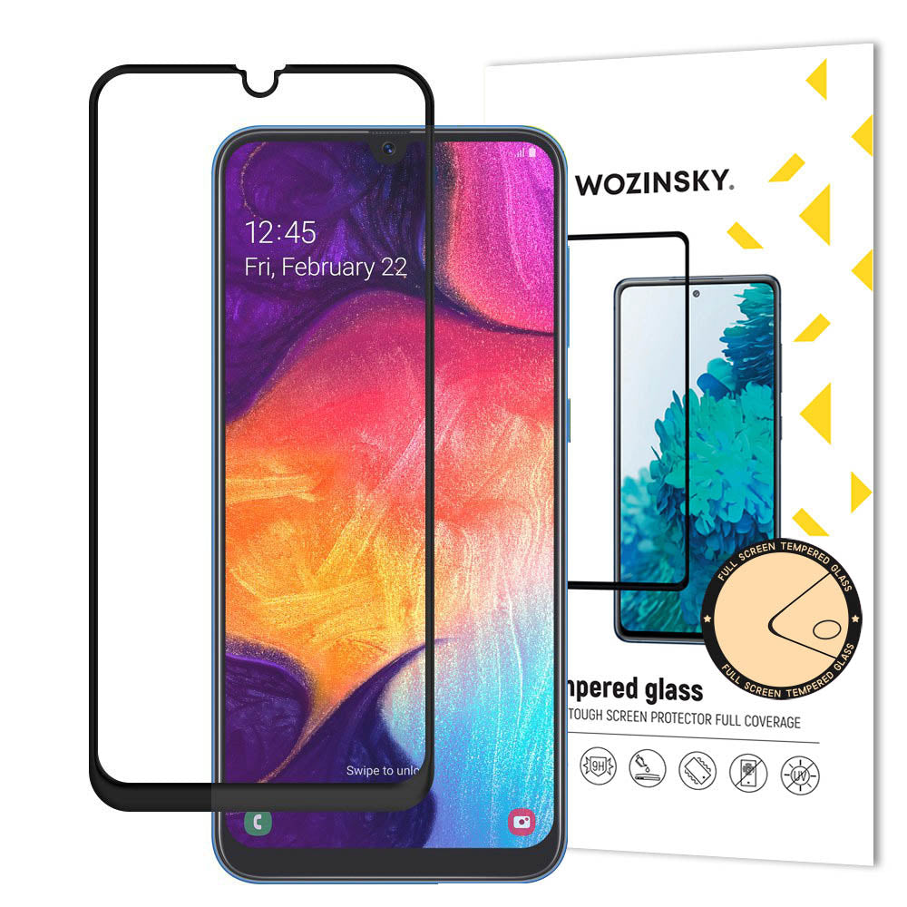 Wozinsky Tempered Glass Full Glue Super Tough Screen Protector Full Coveraged with Frame Case Friendly for Samsung Galaxy A50 / Galaxy A30s / A30 black - TopMag