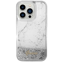 Заредете изображение във визуализатора на галерията – Original Case GUESS Liquid Glitter Marble GUHCP14LLCSGSGH for Iphone 14 Pro white
