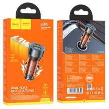 Заредете изображение във визуализатора на галерията – HOCO car charger USB QC 18W + Type C 25W PD43W NZ12A transparent orange
