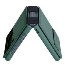 Заредете изображение във визуализатора на галерията – Nillkin Qin Vegan Leather Case for Samsung Galaxy Z Flip 4 cover made of ecological leather stand dark green
