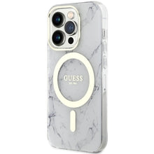 Заредете изображение във визуализатора на галерията – Original Case GUESS hardcase Marble MagSafe GUHMP14XPCUMAH for Iphone 14 Pro Max white
