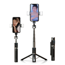 Заредете изображение във визуализатора на галерията – Selfie Stick - with detachable bluetooth remote control, tripod and 2 LED lights - P96D-2 BLACK
