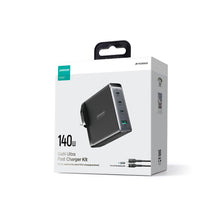 Заредете изображение във визуализатора на галерията – Fast charger GaN 140W 3 x USB-C / USB-A Joyroom JR-TCG05EU - black + USB-C cable - USB-C 240W 1.2m
