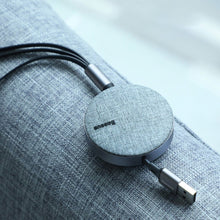 Заредете изображение във визуализатора на галерията – Baseus Fabric Retractable USB - micro USB / Lightning / USB-C Cable with 3.5A 1,2M grey (CAMLT-BYG1) - TopMag

