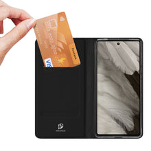 Заредете изображение във визуализатора на галерията – Dux Ducis Skin Pro Case for Google Pixel 7a Flip Card Wallet Stand Black
