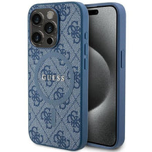 Заредете изображение във визуализатора на галерията – Original faceplate case GUESS GUHMP15LG4GFRB for iPhone 15 Pro (Magsafe / 4G Ring classic logo / blue)
