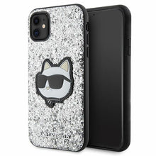 Заредете изображение във визуализатора на галерията – Original Pouch KARL LAGERFELD Glitter Choupette Patch KLHCN61G2CPS for Iphone 11/ Xr Silver
