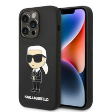 Заредете изображение във визуализатора на галерията – Original Pouch KARL LAGERFELD Silicone Ikonik hardcase KLHCP14LSNIKBCK do Iphone 14 Pro Black
