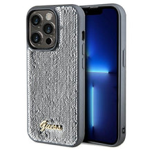 Заредете изображение във визуализатора на галерията – Original Case GUESS Sequin Script Metal hardcase GUHCP14XPSFDGSS for Iphone 14 Pro Max silver
