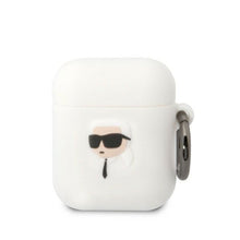 Заредете изображение във визуализатора на галерията – Karl Lagerfeld KLA2RUNIKH AirPods 1/2 cover white/white Silicone Karl Head 3D
