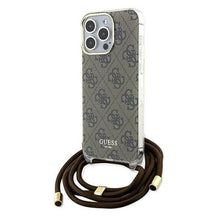 Заредете изображение във визуализатора на галерията – Original faceplate case GUESS GUHCP15XHC4SEW for iPhone 15 Pro Max (Crossbody Cord 4G Print / brown)
