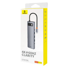 Заредете изображение във визуализатора на галерията – HUB 11in1 Baseus Metal Gleam Series USB-C to USB-C PD / 3x USB-A 3.0 / USB-A 2.0 / HDMI / VGA / AUX / RJ-45 / SD TF - gray
