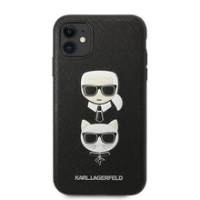 Заредете изображение във визуализатора на галерията – Original Pouch KARL LAGERFELD -  hardcase Saffiano Ikonik Karl&amp;Choupette Head KLHCN61SAKICKCBK for Iphone 11 - black
