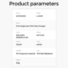 Заредете изображение във визуализатора на галерията – Joyroom USB wall charger 2.1 A UK plug white (L-1A101)
