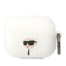 Заредете изображение във визуализатора на галерията – Karl Lagerfeld KLAPRUNIKH AirPods Pro cover white/white Silicone Karl Head 3D
