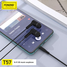 Заредете изображение във визуализатора на галерията – Foneng Earphones T57 with microphone black
