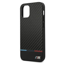 Заредете изображение във визуализатора на галерията – Etui BMW BMHCP12SPUCARTCBK iPhone 12 mini 5,4" czarny/black hardcase M Collection PU Carbon Stripe
