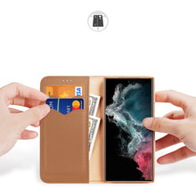 Заредете изображение във визуализатора на галерията – Dux Ducis Hivo Case for Samsung Galaxy S23 Ultra Flip Cover Wallet Stand RFID Blocking Brown
