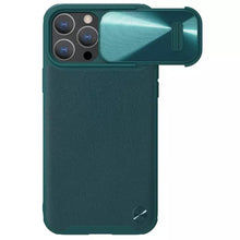 Заредете изображение във визуализатора на галерията – Nillkin CamShield S Leather Magnetic Case for Iphone 14 Pro green
