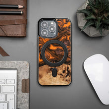 Заредете изображение във визуализатора на галерията – Wood and Resin Case for iPhone 13 Pro MagSafe Bewood Unique Orange - Orange and Black
