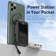 Заредете изображение във визуализатора на галерията – Power bank baseus qpow - 10 000mah lcd quick charge pd15w with cable to lightning 8-pin white ppqd-b02 - TopMag
