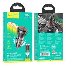 Заредете изображение във визуализатора на галерията – HOCO car charger 2 x Type C 30W with digital display + cable Type C to Type C PD60W NZ12C transparent black
