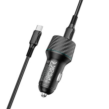Заредете изображение във визуализатора на галерията – Borofone Car charger BZ21 Brilliant - USB + Type C - QC 3.0 PD 48W with Type C to Type C cable black
