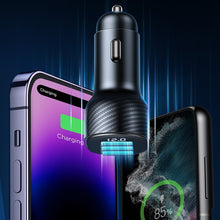 Заредете изображение във визуализатора на галерията – Joyroom JR-CCD03 3.4A car charger with 3x USB-A display - black
