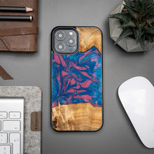 Заредете изображение във визуализатора на галерията – Wood and Resin Case for iPhone 13 Pro Max Bewood Unique Vegas - Pink and Blue
