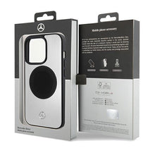 Заредете изображение във визуализатора на галерията – Mercedes Leather&amp;Alu MagSafe case for iPhone 15 Pro Max - silver
