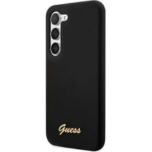 Заредете изображение във визуализатора на галерията – Guess GUHCS23SSLSMK S23 S911 black/black hardcase Silicone Vintage Gold Logo
