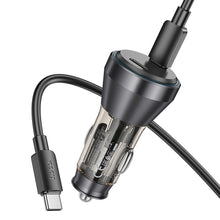 Заредете изображение във визуализатора на галерията – HOCO car charger 2 x Type C 30W with digital display + cable Type C to Type C PD60W NZ12C transparent black

