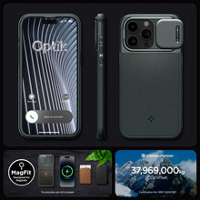Заредете изображение във визуализатора на галерията – Spigen OPTIK ARMOR MAG MAGSAFE IPHONE 15 PRO ABYSS GREEN
