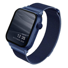Заредете изображение във визуализатора на галерията – UNIQ pasek Dante Apple Watch Series 4/5/6/7/8/SE/SE2 42/44/45mm Stainless Steel niebieski/marine blue
