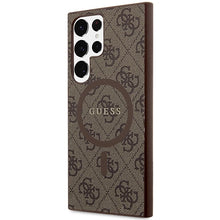 Заредете изображение във визуализатора на галерията – Guess 4G Collection Leather Metal Logo MagSafe Case for Samsung Galaxy S24 Ultra - Brown
