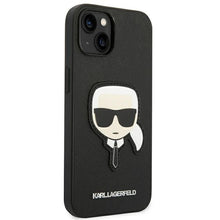 Заредете изображение във визуализатора на галерията – Оригинален гръб Karl Lagerfeld за iphone 14 (saffiano with karl head patch / black) - TopMag
