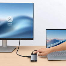 Заредете изображение във визуализатора на галерията – HUB 10in1 Baseus Metal Gleam Series II USB-C to HDMI 4K 120Hz / HDMI 4K 60Hz / USB-A 10Gb/s / 2xUSB-A 480Mb/s / USB-C 10Gb/s / RJ45 / SD / TF / USB-C PD - gray
