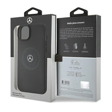 Заредете изображение във визуализатора на галерията – Original Case MERCEDES hardcase Crossed Lines Pattern Leather MagSafe MEHMP15S23RMMK for Iphone 15 Black
