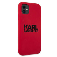 Заредете изображение във визуализатора на галерията – Original KARL LAGERFELD Case Silicone Stack Logo KLHCN61SLKLRE for Iphone 11/XR red
