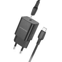 Заредете изображение във визуализатора на галерията – Borofone Wall charger BN13 Safety GaN - Type C - PD 30W with Type C to Type C cable black
