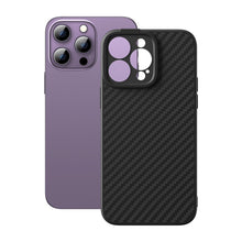 Заредете изображение във визуализатора на галерията – Armored case for iPhone 14 Pro Max compatible with MagSafe Baseus Synthetic Fiber tempered glass - black
