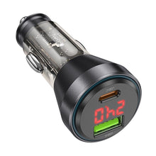 Заредете изображение във визуализатора на галерията – HOCO car charger USB QC 18W + Type C 30W with digital display + cable Type C to Lightning PD48W NZ12B transparent black
