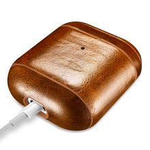 Заредете изображение във визуализатора на галерията – iCarer Leather Oil Wax Genuine Leather Case for AirPods 2 / AirPods 1 light brown (WMAP011-BN)
