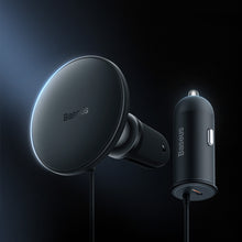 Заредете изображение във визуализатора на галерията – Baseus wireless car charger with MagSafe 15W holder for air vent + USB-A 25W black (CW01)
