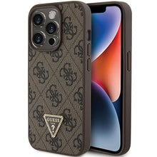 Заредете изображение във визуализатора на галерията – Original Case GUESS hardcase Leather 4G Triangle Strass GUHCP15LP4TDPW for Iphone 15 Pro Brown
